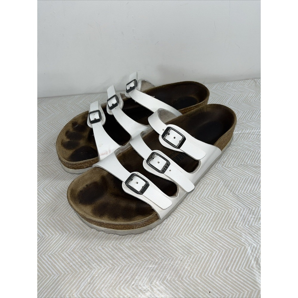 Birkenstock Florida White Womens Size 38 - L 7 Preowned 3 Strap Buckle Sandal